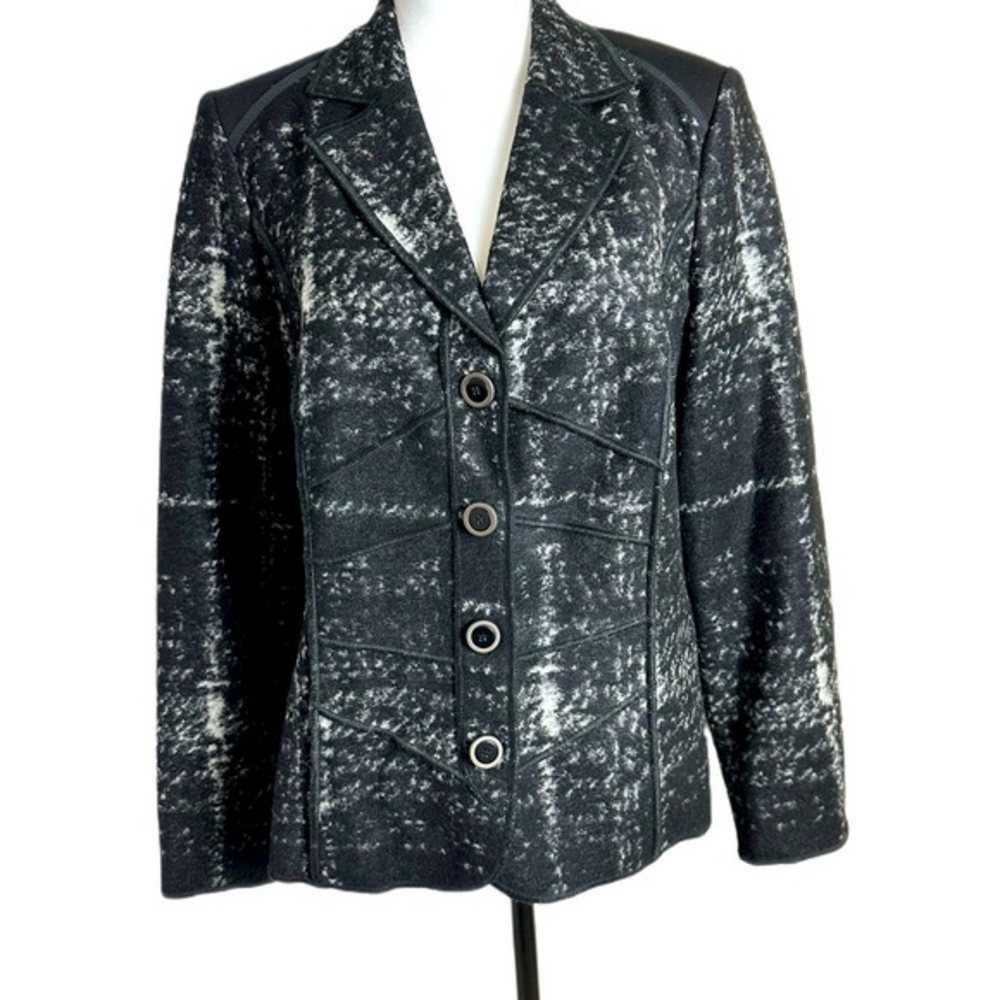 Bonita Black & Grey Wool Blend‎ Double Breasted Jacket Sz 10